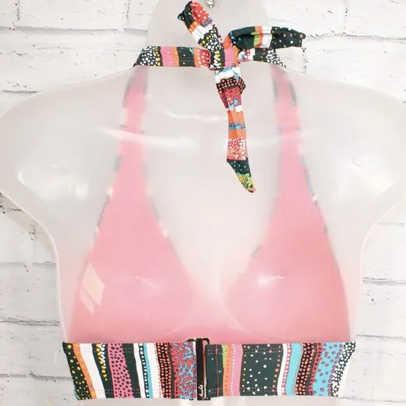 Anne Cole Sand Stripe Marilyn Printed Halter-Neck Bikini Top Size XL Orange NWT - Picture 7 of 7